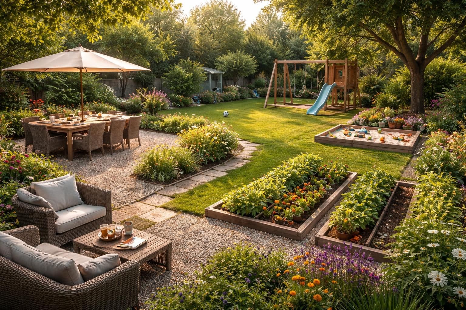 découvrez comment organiser un jardin en fonction des besoins réels de votre famille pour un espace extérieur pratique et agréable.